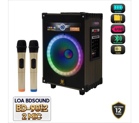 Loa Bluetooth Karaoke BDSOUND BD-9012- Đi kèm 2 Micro chuyên nghiệp- Âm thanh sống động- PASS 30